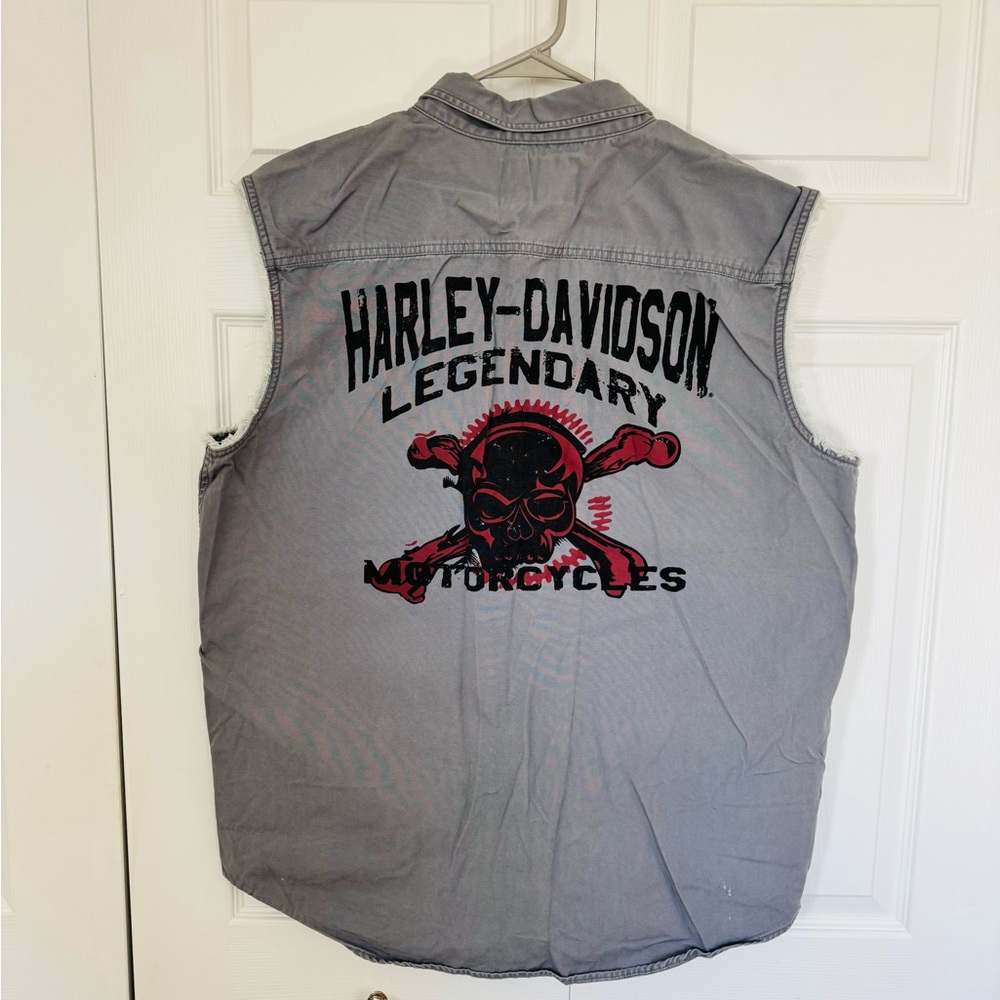 Harley-Davidson Gray Sleeveless Button Down Shirt